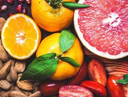 Grapefruit, almosnds, oranges, & cherry tomatoes